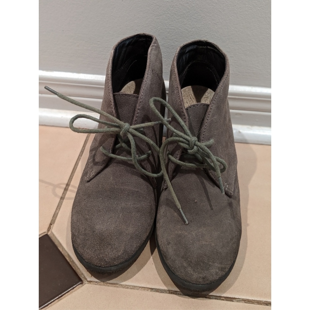 Browns grey suede wedge lace-up booties, size 8
